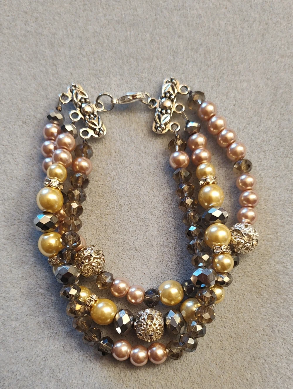 Rose and Champagne Multi-Strand Pearl Bracelet